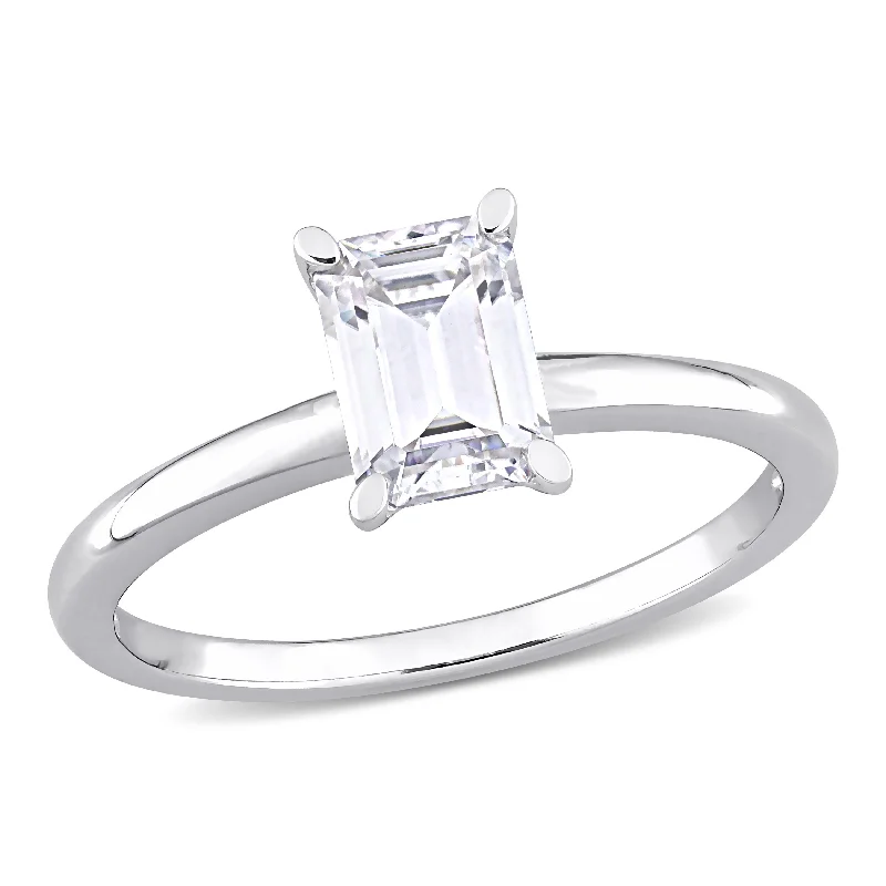 custom engagement ring designs-Mimi & Max 1ct DEW Octagon Created Moissanite Solitaire Engagement Ring in Sterling Silver