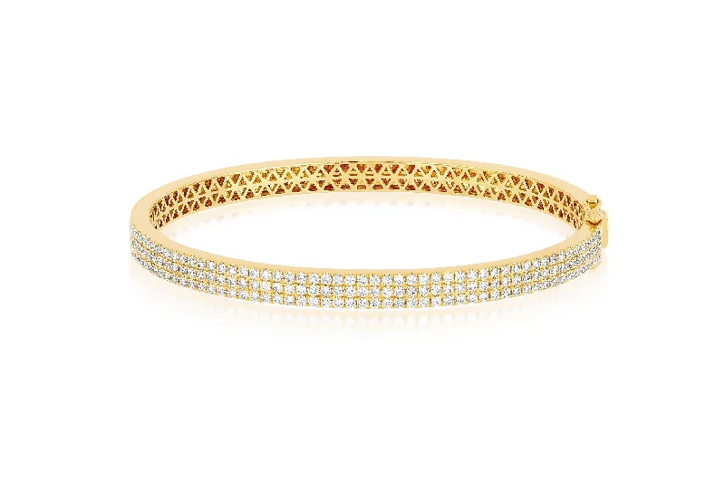 gold bangle sets for women-Triple Row Pavé Diamond Bangle Bracelet