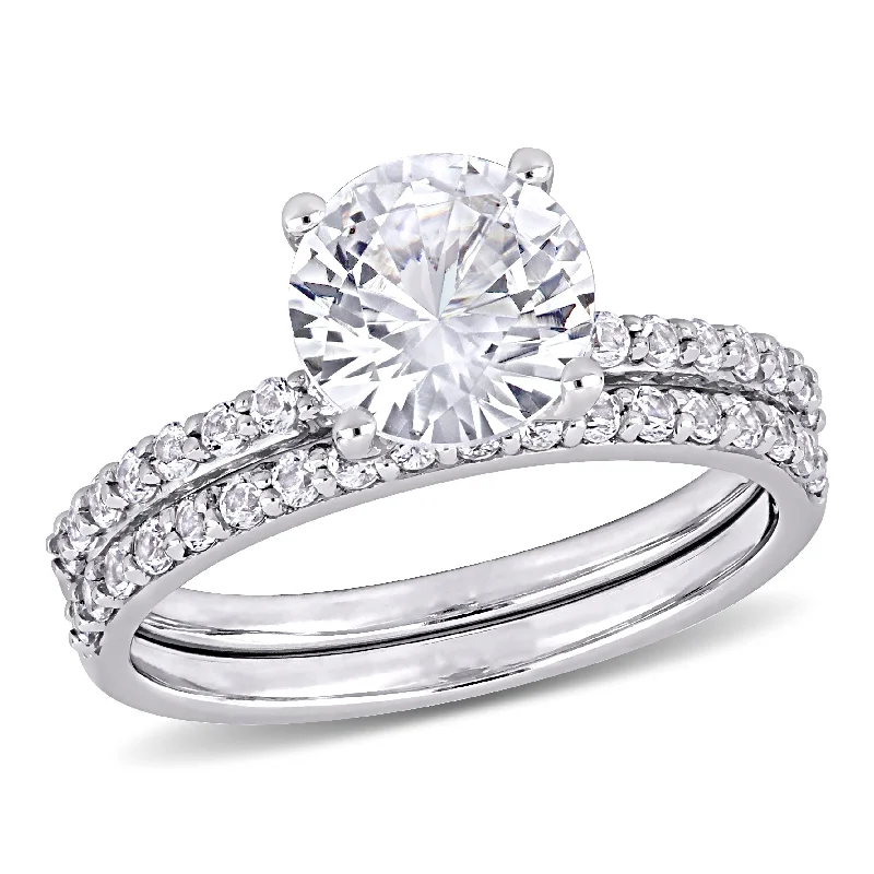 diamond heart engagement rings-Mimi & Max 3 1/10ct TGW Created White Sapphire Bridal Ring Set in 10k White Gold