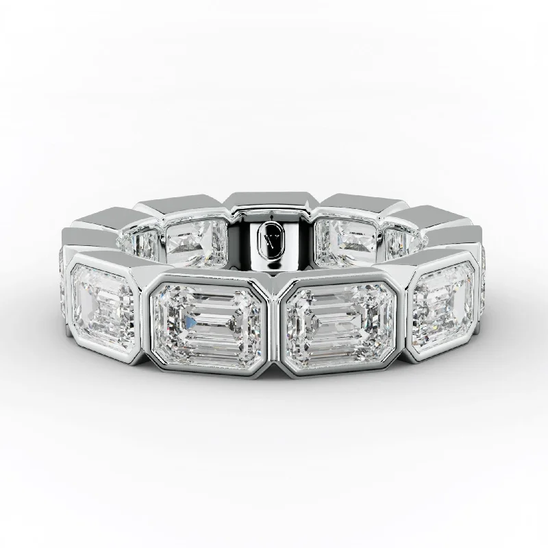 cubic zirconia wedding rings-5.0 Carat East West Emerald Cut Bezel Set Diamond Eternity Band