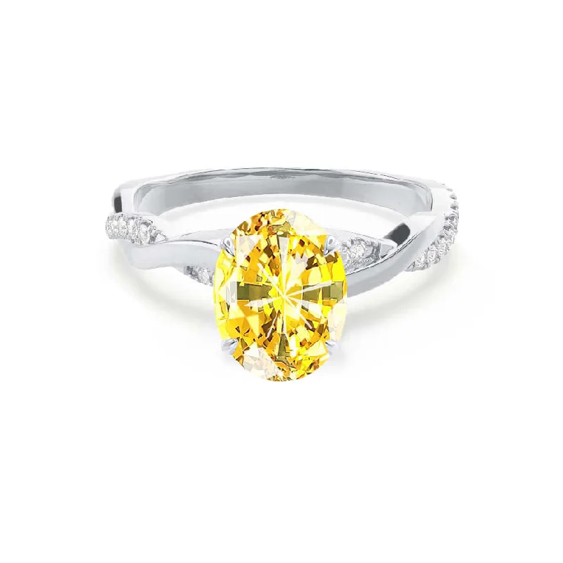 solitaire diamond engagement rings-EDEN - Chatham® Oval Yellow Sapphire & Diamond 18k White Gold Vine Solitaire Ring