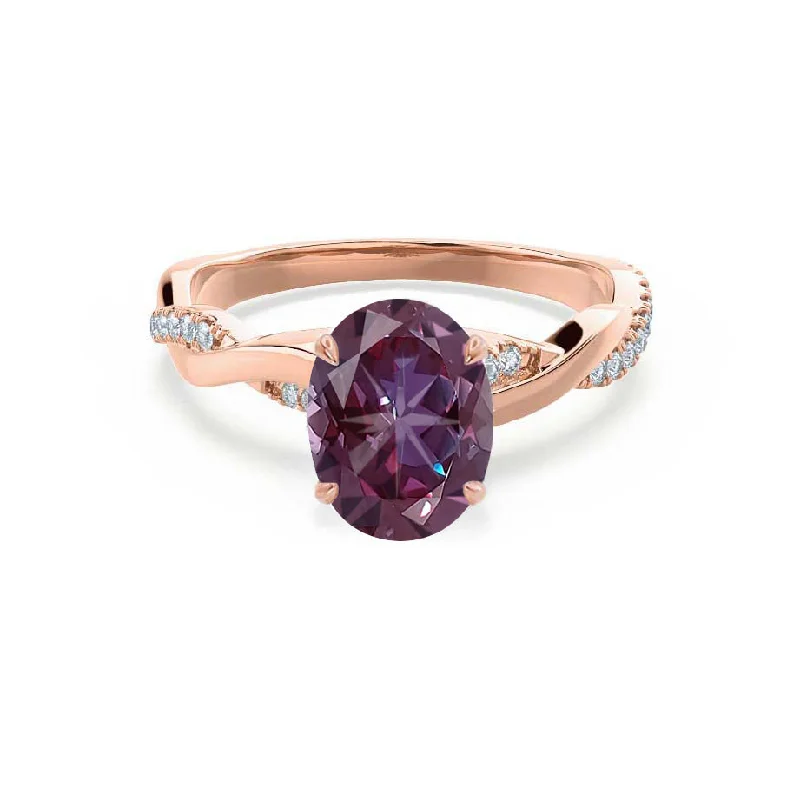 custom diamond engagement rings-EDEN - Chatham® Oval Alexandrite & Diamond 18k Rose Gold Vine Solitaire Ring