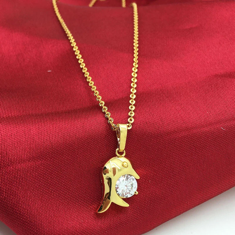 delicate gold necklaces for women-Beautiful 24K Gold Plated Crystal Dolphin Pendant Necklace