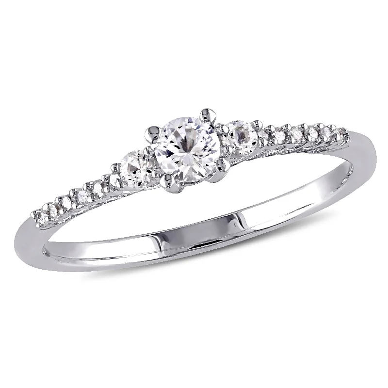 vintage wedding engagement rings-Mimi & Max 1/3ct TGW Created White Sapphire and Diamond Accent Ring in Sterling Silver