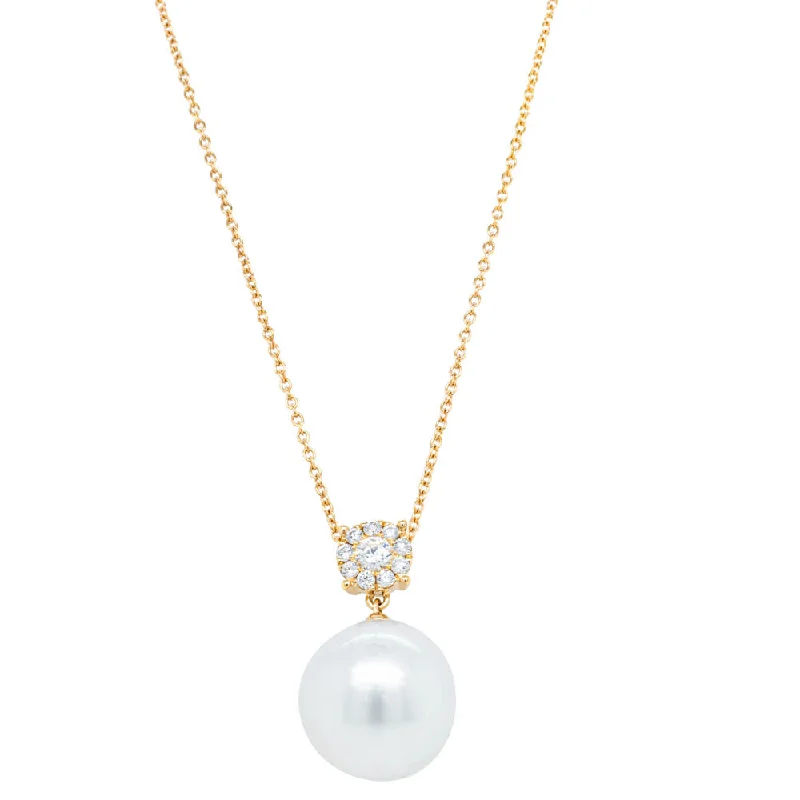 butterfly necklaces for women-18ct Yellow Gold 14.6mm South Sea Pearl & Diamond Galaxy Pendant