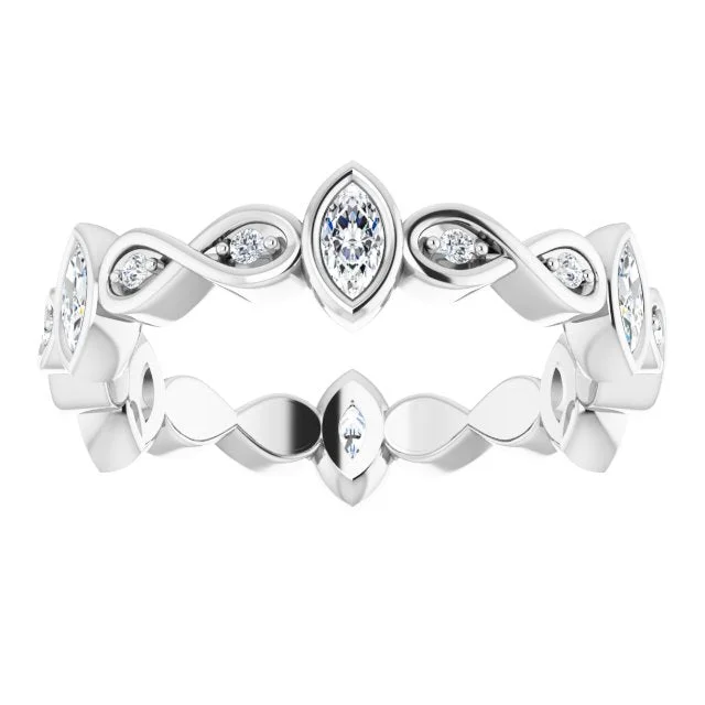 fashion rings for women-0.70 ct. Bezel Set Marquise & Round Diamond Infinity Design Eternity Band