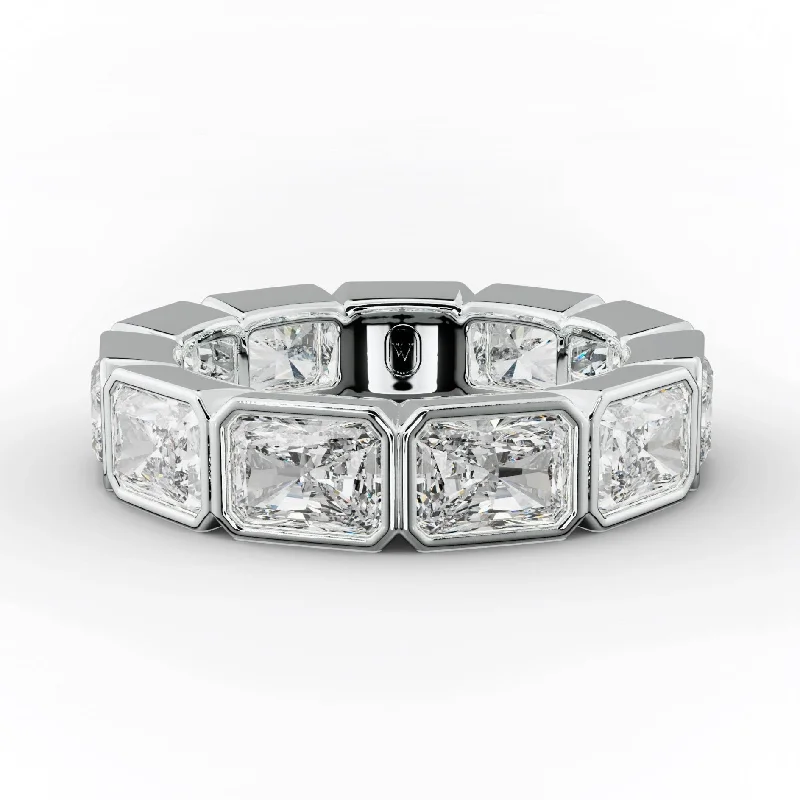 gold diamond rings for women-6.0 Carat East West Radiant Cut Bezel Set Diamond Eternity Band