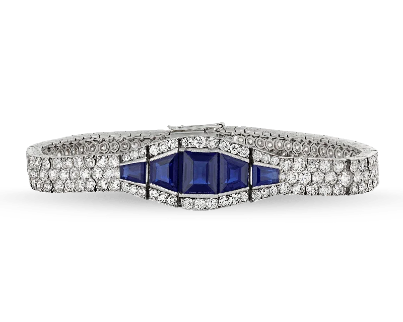 charm bracelets for women-Art Deco Sapphire and Diamond Bracelet