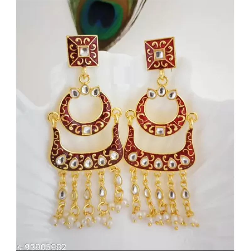 luxury silver earrings for women-Mahavir Gold Plated Meenakari Dangler Earrings