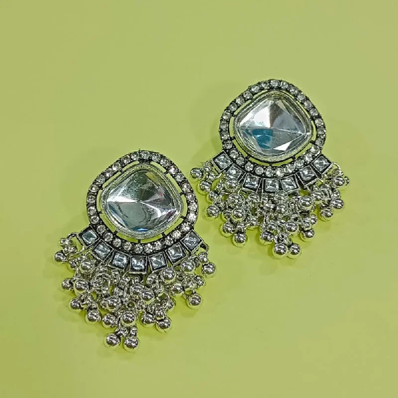 trendy statement earrings for women-Pooja Bangles Silver Plated Crystal Stone Dangler Earrings