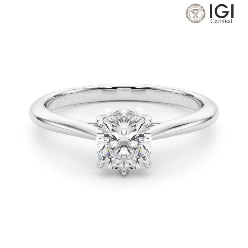 promise rings for women-Grace Cushion Lab Grown Diamond Solitaire Engagement Ring IGI Certified