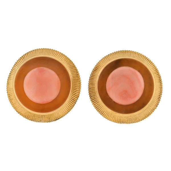 designer earrings for women-Victorian 14kt Gold & Natural Coral Clip Earrings