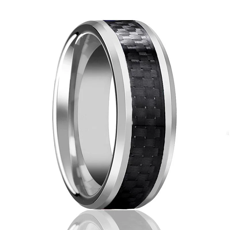 fashion rings for women-HERALD | Tungsten Ring Black Carbon Fiber Inlay