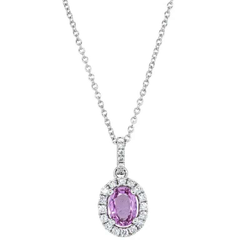 silver heart pendant necklaces for women-18ct White Gold .85ct Pink Sapphire & Diamond Pendant