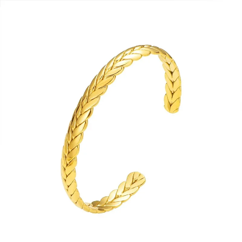 engraved bracelets for women-Vintage Braided Cuff Bracelet – Timeless Gold Design for Women