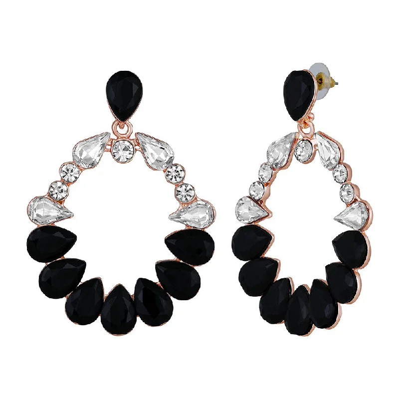 bridal earrings for women-Mahi Rose Gold Plated Black and White Shiny Crystals Luxurious Dangler Earrings for Women (ER1109833ZBla)