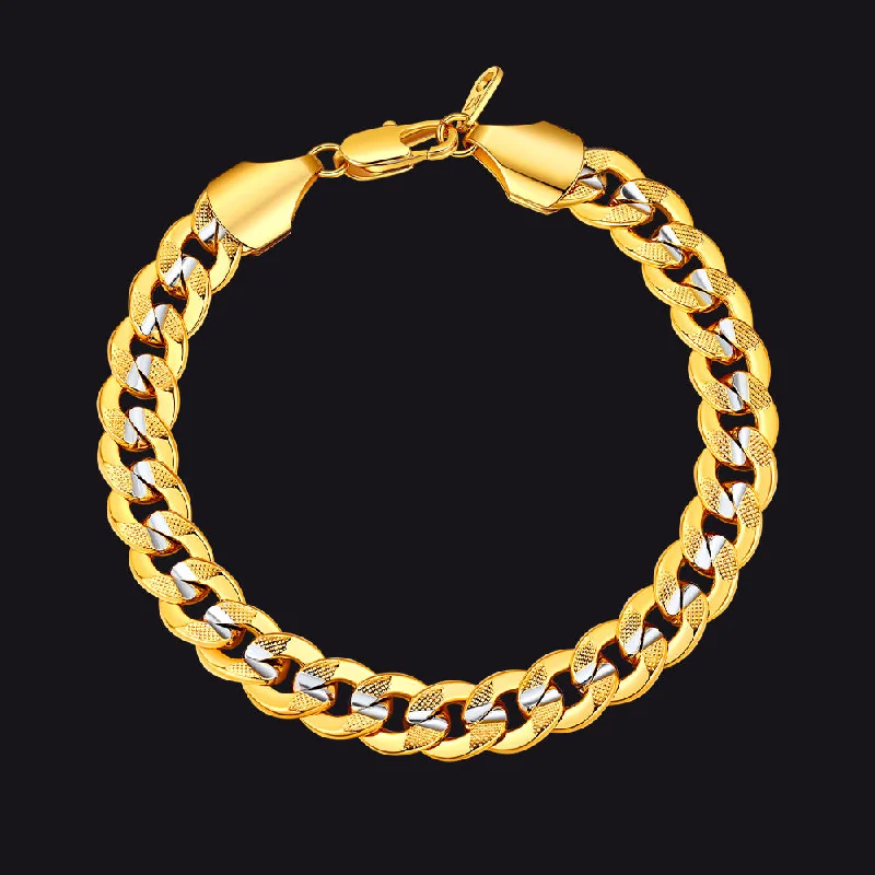 simple bracelets for women-9mm Chunky Cuban Link Bracelet Unisex Two-Tone Jewelry for Men