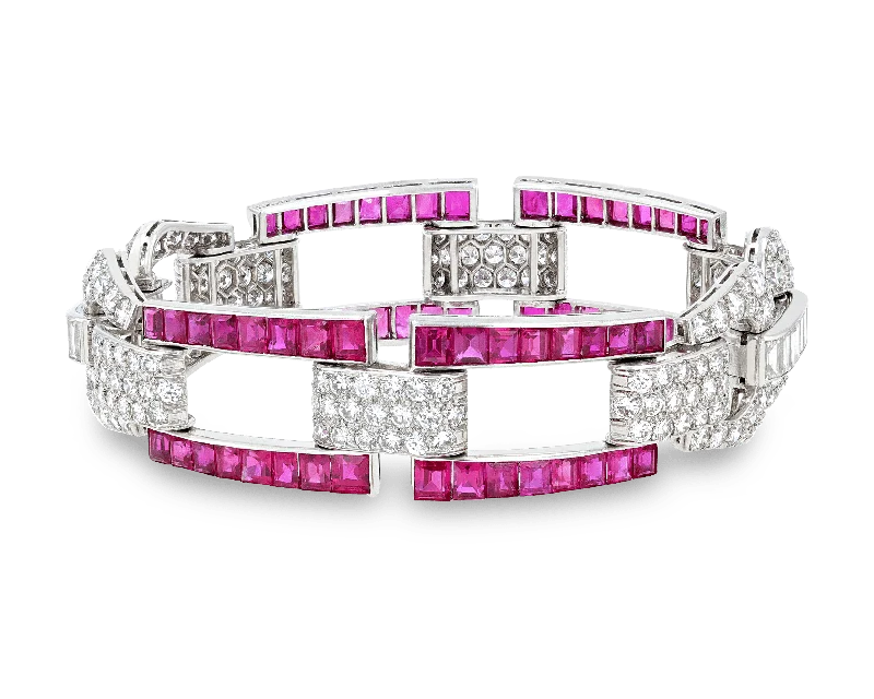 chic bangles for women-Art Deco Burma Ruby Bracelet, 18.00 Carats