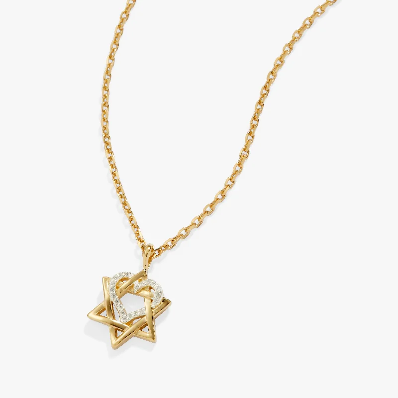 fine jewelry necklaces for women-Star of David Heart Necklace, 14kt Gold Plated