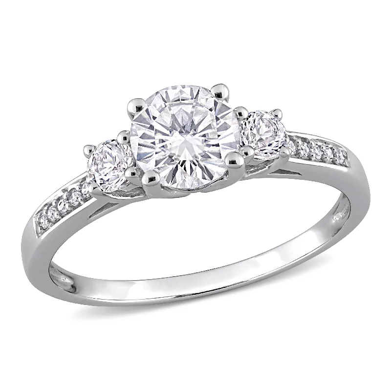 round sapphire engagement rings-Mimi & Max Created White Sapphire and Diamond 3-Stone Engagement Ring in 10k White Gold