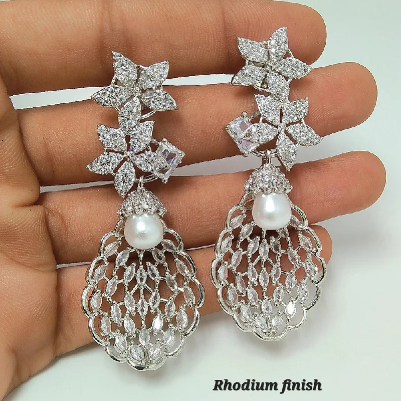 chandelier earrings for women-Lalita Creation Silver Plated AD Dangler Earrings