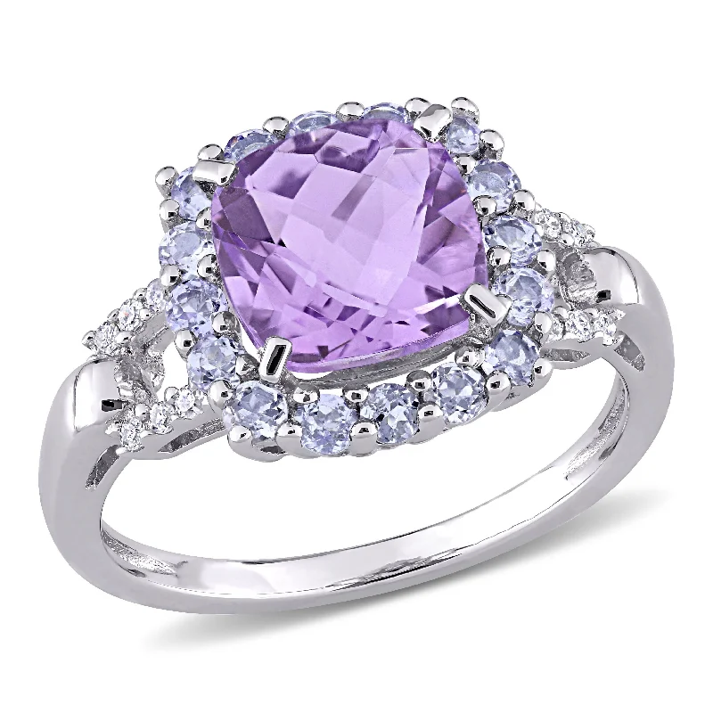 halo engagement rings-Mimi & Max 2 1/3ct TGW Amethyst Tanzanite and Diamond Accents Ring in Sterling Silver