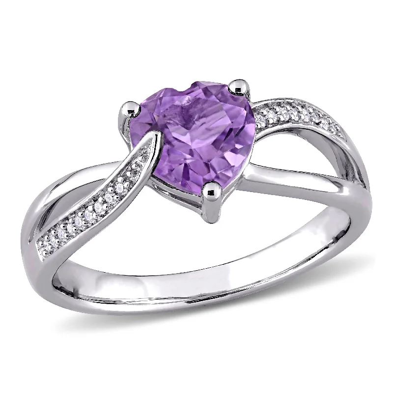 luxury engagement rings-Mimi & Max 1ct TGW Amethyst and Diamond Accents Heart Crossover Ring in Sterling Silver