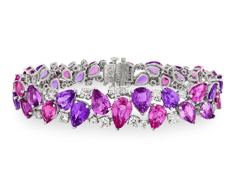 elastic bracelets for women-Oscar Heyman Pink and Purple Sapphire Bracelet, 42.25 Carats