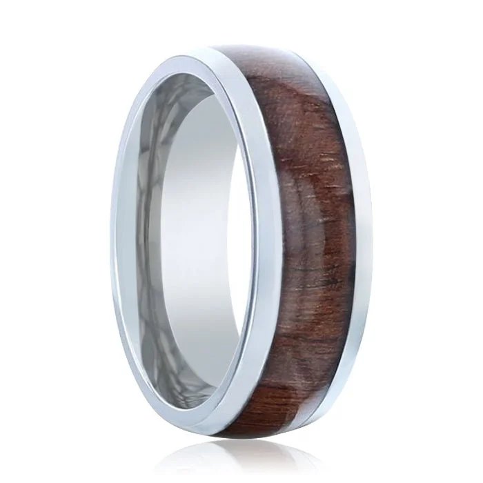 pearl rings for women-CARY | Silver Titanium Ring, Black Walnut Wood Inlay, Domed