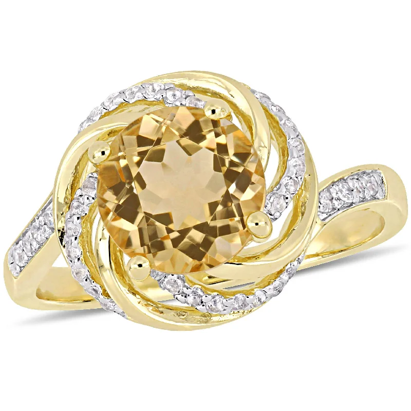 affordable engagement rings-Mimi & Max 1 7/8ct TGW Citrine White Topaz and Diamond Swirl Ring in Yellow Silver