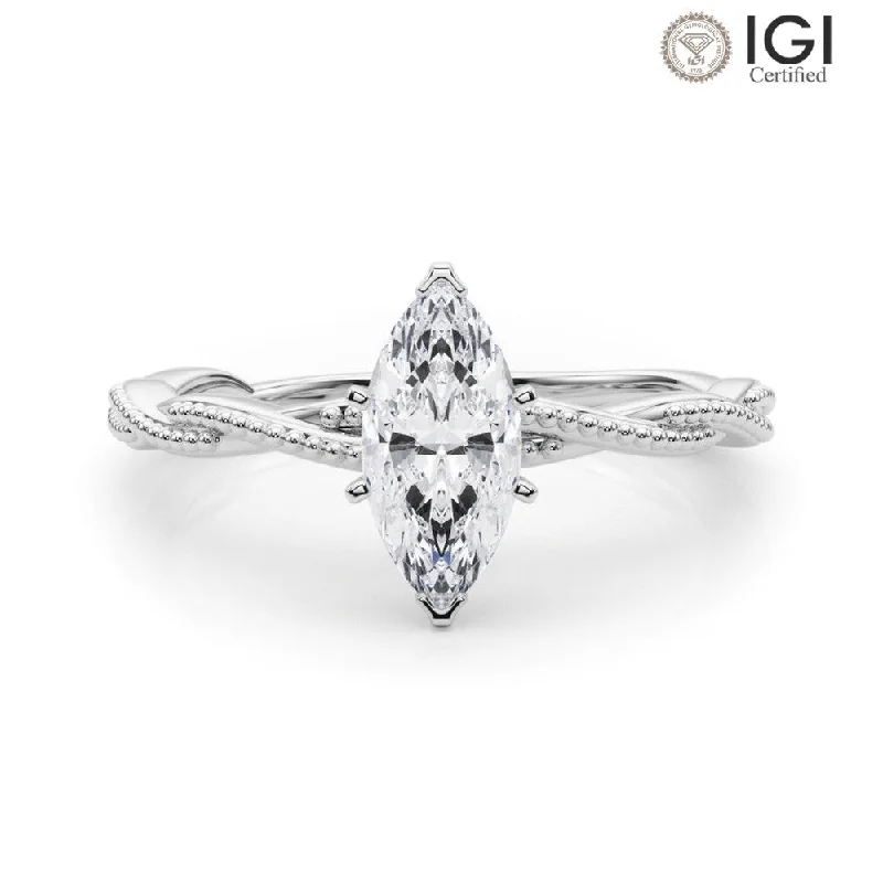 gemstone engagement rings for women-Anastasia Twisted Vine Marquise Lab Grown Diamond Solitaire Engagement Ring IGI Certified