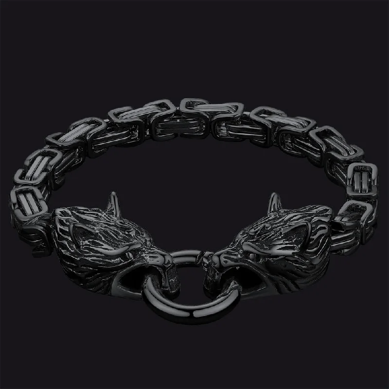 handmade bracelets for women-Viking Wolf Head Chain Bracelet Cuff Bangle Gift for Men