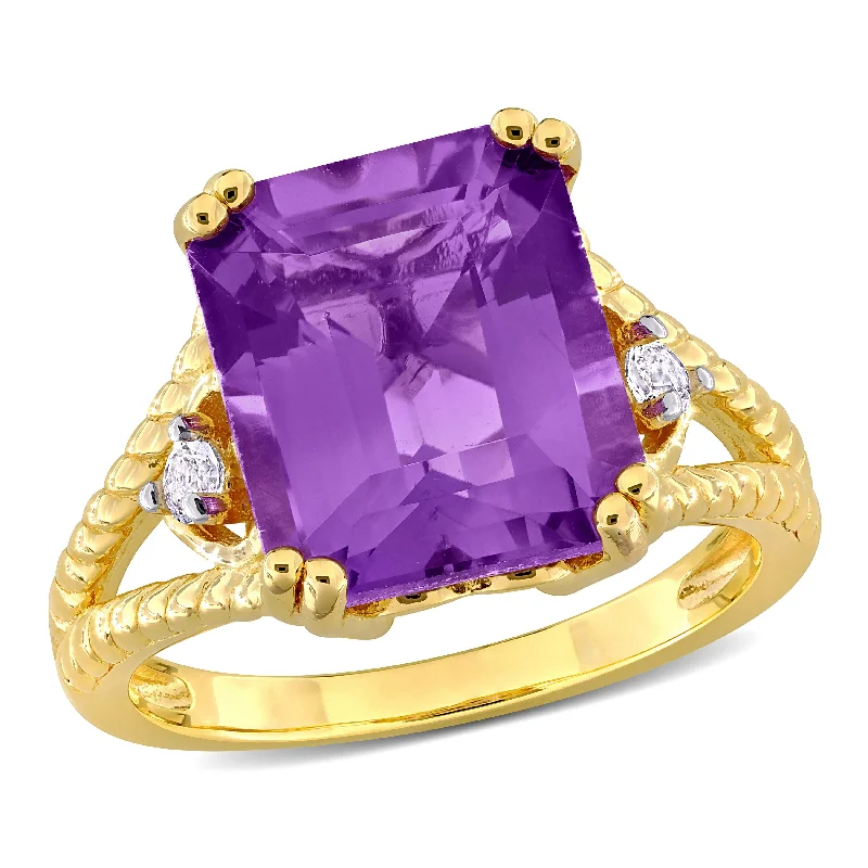 round diamond engagement rings-Mimi & Max 5 1/8ct TGW Octagon-Cut Amethyst and White Topaz Cocktail Ring in Yellow Silver