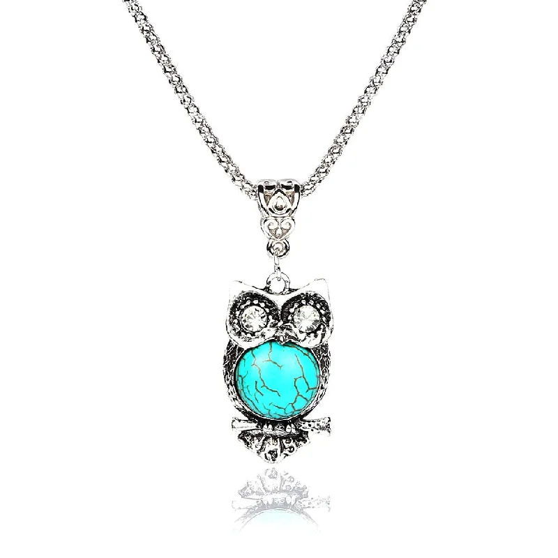 dainty silver necklaces for women-Eye Catching Vintage Rhinestone Geometric Owl Necklace and Pendant - Perfect Gift For Women