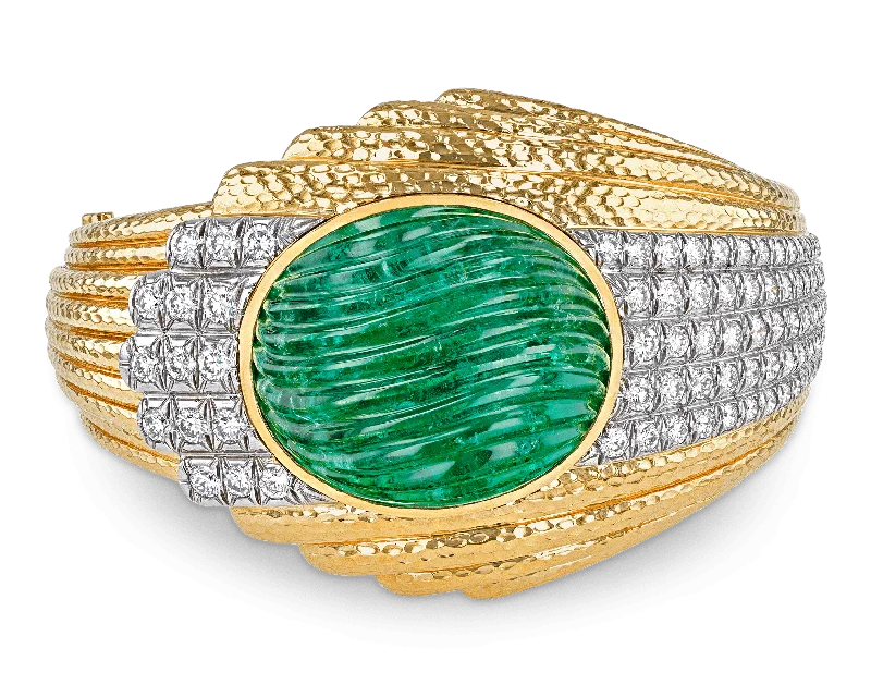 charm bangles for women-David Webb Emerald Bangle, 61.04 Carats