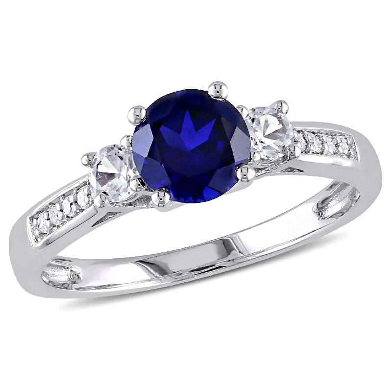 luxurious engagement rings-Mimi & Max 1 1/3ct TGW Created Blue and White Sapphire Diamond Accent 3-Stone Engagement Ring in 10k White Gold