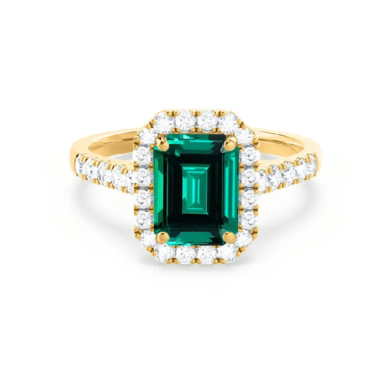 custom-cut gemstone engagement rings-ESME - Emerald Lab-Grown Emerald & Diamond 18K Yellow Gold Ring