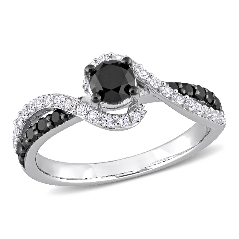 round diamond engagement rings-Mimi & Max 3/4ct TW Black Diamond and White Sapphire Swirl Engagement Ring in Sterling Silver