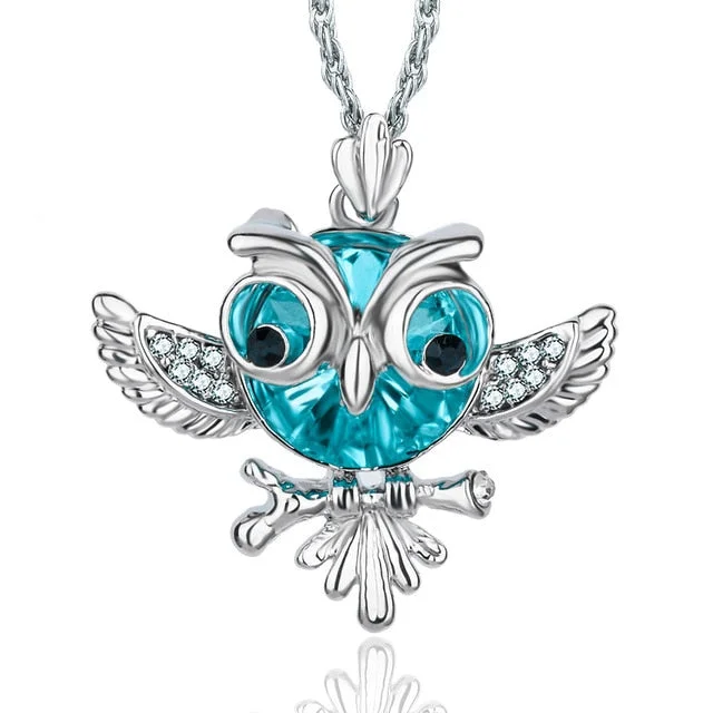 friendship necklaces for women-Statement Choker  Maxi Blue Crystal Owl On Branch Necklace and Pendant (Many Crystal Colours Available)