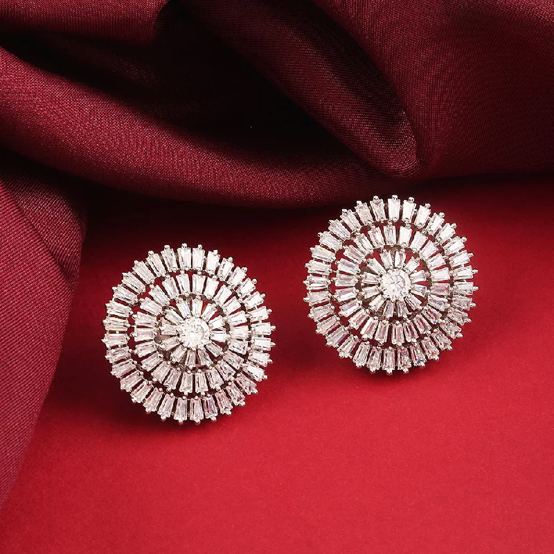 crystal earrings for women-Raddhi Jewels Silver Plated AD Stud Earrings