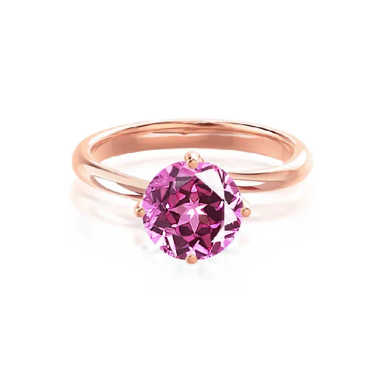 wedding rings and engagement rings sets-ANNORA - Chatham® Pink Sapphire 18k Rose Gold Twist Solitaire Ring