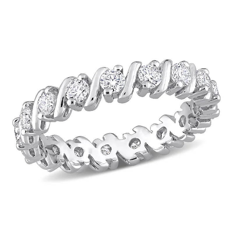 engagement ring with diamond side stones-Mimi & Max 1ct DEW Created Moissanite Eternity Band in Sterling Silver